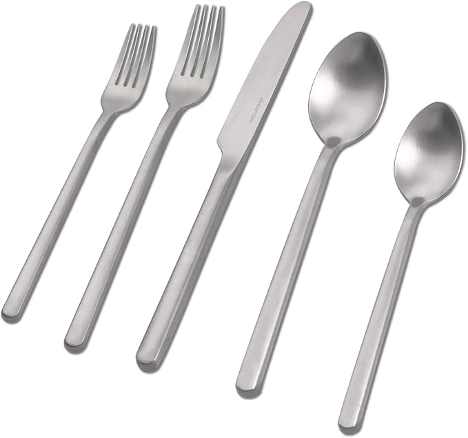 KINGSTONE 30 Pieces Silverware Set, Flatware Cutlery Set for 6, 18/10 Stainless Steel Silverware Utensils Minimalist Design Dishwasher Safe, Matte Silver