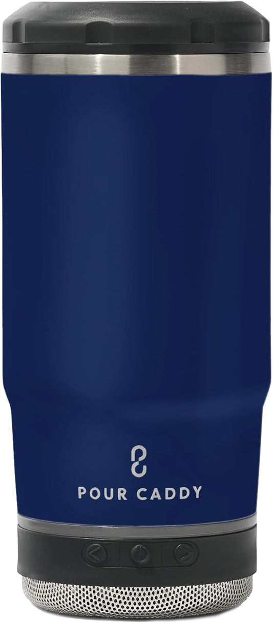 Chill & Brew, Insulated Can & Bottle Holder, Bluetooth Cup with Speaker, Fits 12 oz Cans, Skinny Cans, Most Bottles & Cold Drinks, Navy Blue