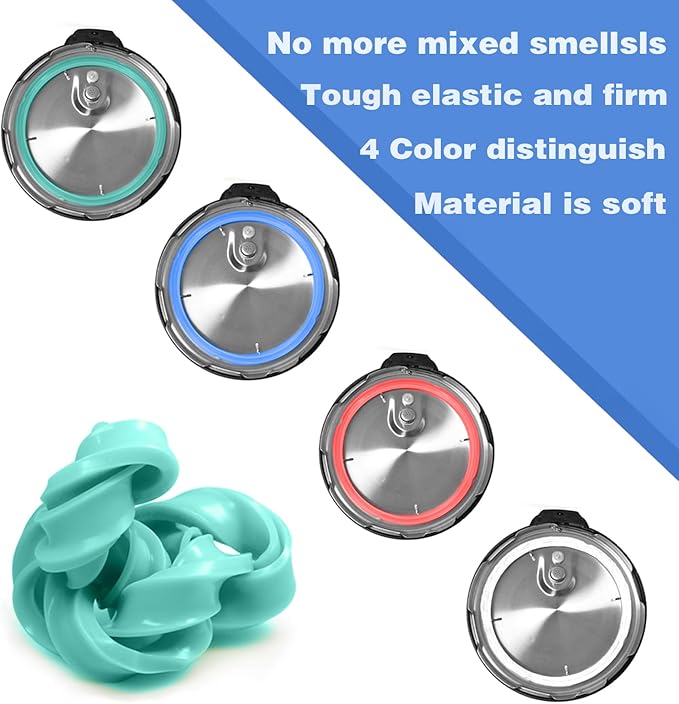 4 Pack Sealing Ring 6 Qt for Instant Pot Sealing Rings for 5/6 Qt Insta Pot, With 4 Float Valve Caps, Food-grade Silicone Instantpot 6Qt Sealing Ring for Instant Pot 5&6 Qt, Red, Clear and Green Blue