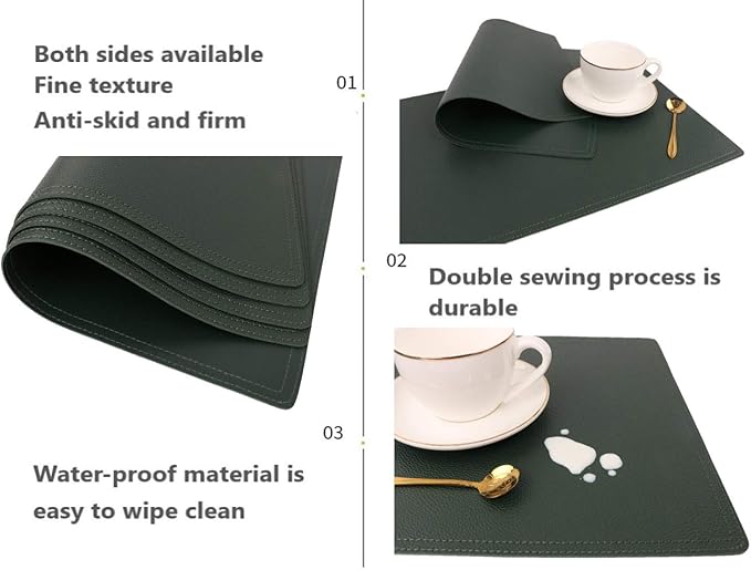 Vinyl Waterproof Placemats, PU Table Mats, Set of 4, Stain Resistant, Heat Resistant, Non-Slip Easy to Clean for Kitchen Dining Table,Conference Table