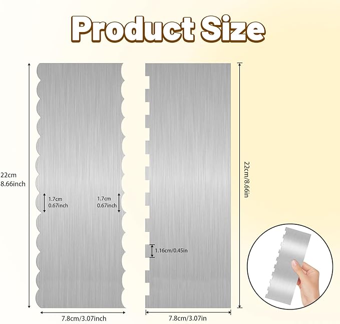 2 Pieces 8.7 Inche Stainless Steel Cake Scraper Double Sided Patterned Edge Stripe Edge Smoother Frosting Scraper Cake Decorating Cake Decorating Comb Cake Scraper For Butter Cream Mousse(2, 2)