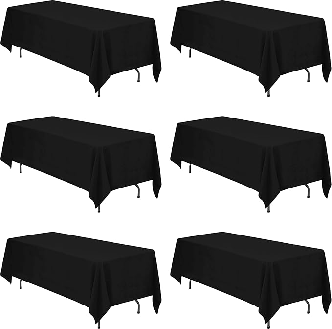 BRILLMAX 6 Pack Black Tablecloths 70 x 120 Inch for 6ft or 8ft Rectangle Tables - Rectangular Bulk Linen Polyester Fabric Washable Cloth Cover for Wedding Reception Banquet Birthday Party