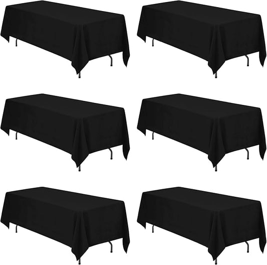 BRILLMAX 6 Pack Black Tablecloths 70 x 120 Inch for 6ft or 8ft Rectangle Tables - Rectangular Bulk Linen Polyester Fabric Washable Cloth Cover for Wedding Reception Banquet Birthday Party