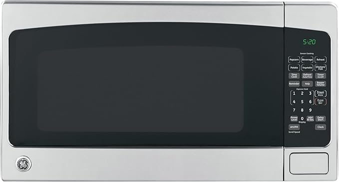 GE Countertop Microwave Oven,1, 200-watt Capacity, 2.0 Cubic Ft., 8 Auto Setting Cooking Settings, Child-Lock Technology, Kitchen Essentials for the Countertop, Dorm Room or Apartment, Stainless Steel