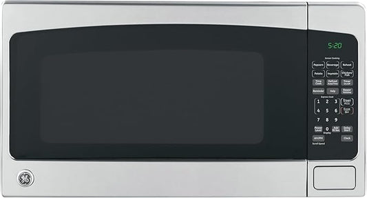 GE Countertop Microwave Oven,1, 200-watt Capacity, 2.0 Cubic Ft., 8 Auto Setting Cooking Settings, Child-Lock Technology, Kitchen Essentials for the Countertop, Dorm Room or Apartment, Stainless Steel