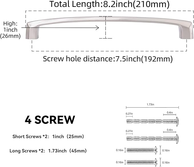 30 Pack 7.5 Inch(192mm) Brushed Satin Nickel Kitchen Cabinet Handles Cabinet Pulls Drawer Pulls Kitchen Hardware