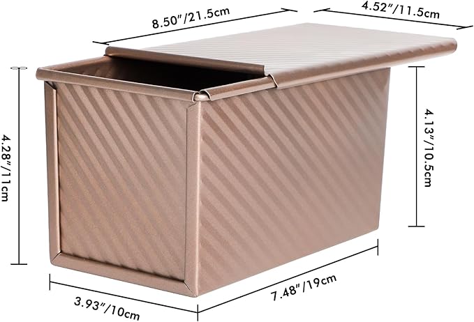 Beasea Pullman Loaf Pan with Lid, 1 Pack Non-Stick 1 lb Carbon Steel Bread Toast Box Baking Cake Mold with Cover for Homemade Bread Oven Baking - Rose Gold