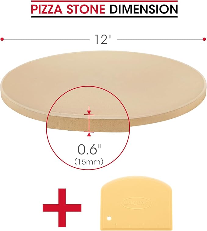 Unicook 12 Inch Round Pizza Stone, Heavy Duty Cordierite Bread Baking Stone for RV Oven, Grill and Toaster Oven, Ideal for Baking Crisp Crust Pizza, Bread, Cookies and More