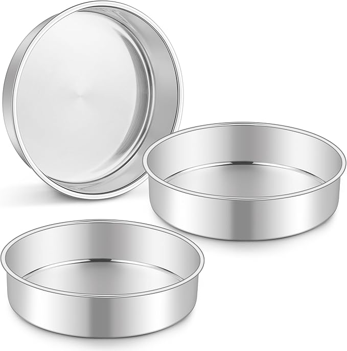 Homikit Round Cake Pan Set of 3, 9-Inch Stainless Steel Cake Tins Bakeware for Baking Layer Smash Birthday Cake，Oven, Pressure Cooker & Dishwasher Safe