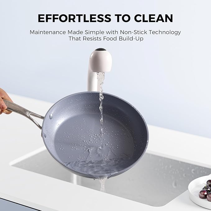 KFCC 8" Ceramic Nonstick Frying Pan, Single Skillet, PFAS-Free, Multi-Layer Aluminum Core, Oven Safe, Dishwasher Safe，Healthy Cooking Skillet for Eggs and Omelets