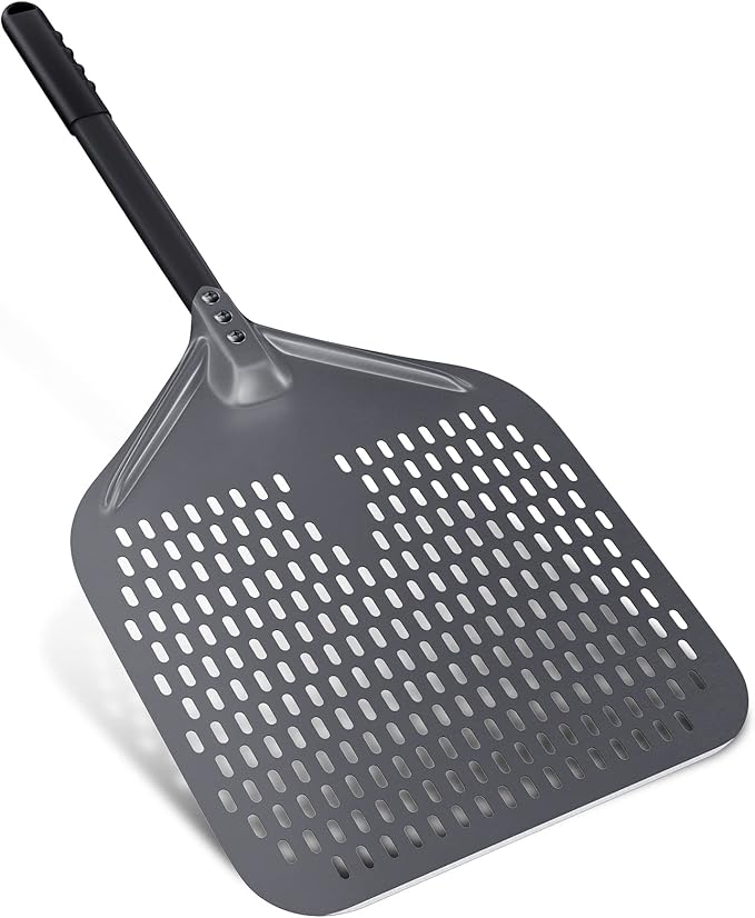 13 Inch Perforated Pizza Peel, 13" x 15" Aluminum Pizza Turning Peel, Professional Pizza Spatula, 30 Inch Overall