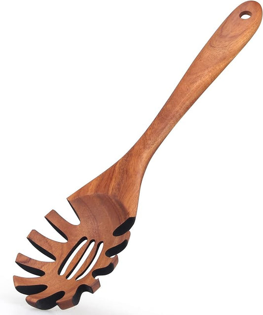 Wooden Pasta Spoon with Teeth Spaghetti Fork Tongs 12.5 Inch Pasta Forks Serving Utensils Acacia Wood Spaghetti Server Spoons Ladle Pastas Spatula Kitchen Tool Spaghettis Scoop Strainer Noodle Spoon