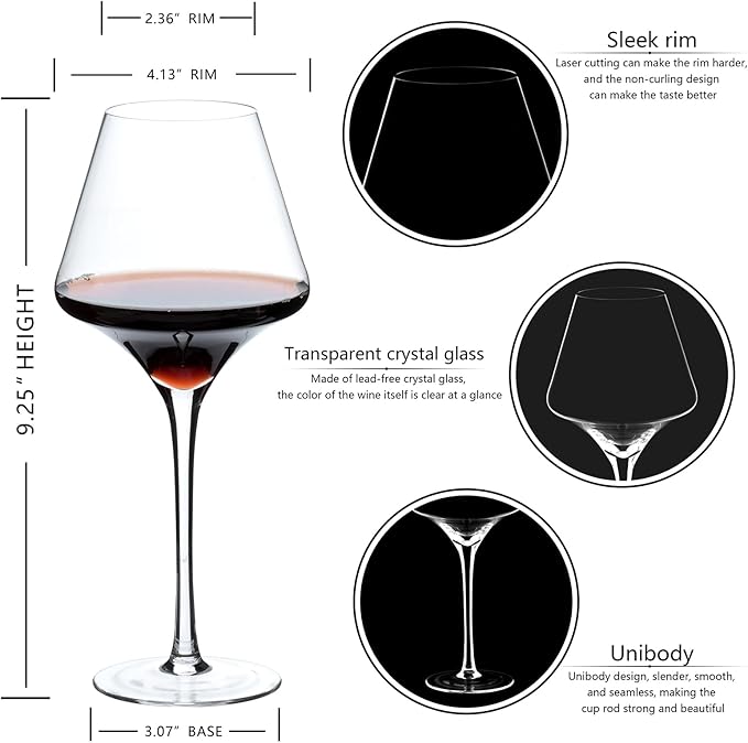 BCALIFE Red Wine Glasses Set of 4 – 20 oz Premium Crystal Wine Glass With Long Stem – Hand Blown Large Burgundy Wine Glasses – Unique Gift for Wedding, Anniversary, Christmas