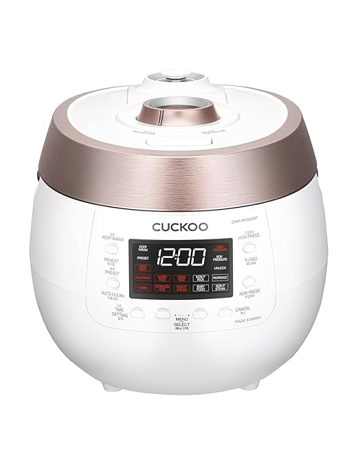 Cuckoo CRP-RT0609FW 6 cup Twin Pressure Plate Rice Cooker & Warmer with High Heat, GABA, Mixed, Scorched, Turbo, Porridge, Baby Food, Steam (Hi/Non Press.) and more, Made in Korea (White)