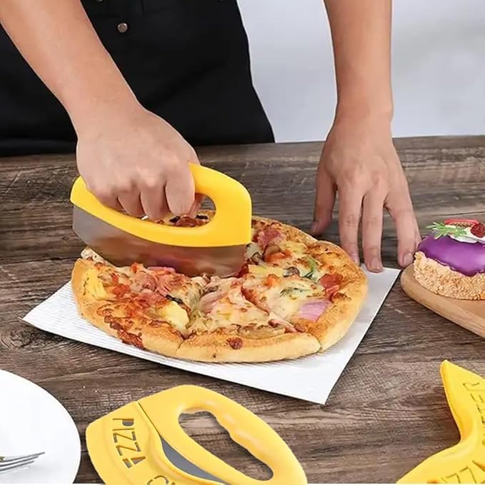 Mezzaluna Mincing Chopper Easy Grip Pizza Cutter and Salad Chopper, Quick Rocking n Chopping Meat, Herbs and Salads,Yellow