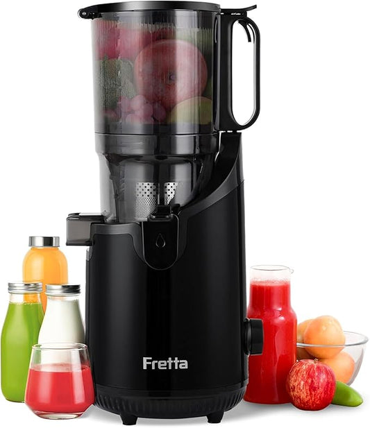 Cold Press Juicer Machines, Slow Masticating Juicer with 5.3" Extra Large Feed Chute Fit Whole Fruits & Vegetables, Self Feeding Effortless for Batch Juicing, BPA Free 250W (Matte Black, 1.8L)