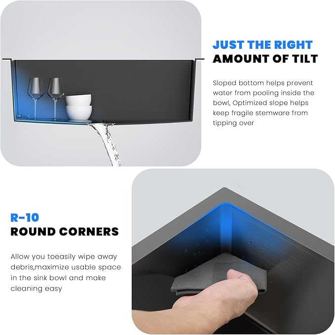 POPFLY 15×17 Inch Black Bar Sink,304 Stainless Steel Single Bowl 8 Inch Deep Laundry Sink Rv, Undermount Small Kitchen Sinks