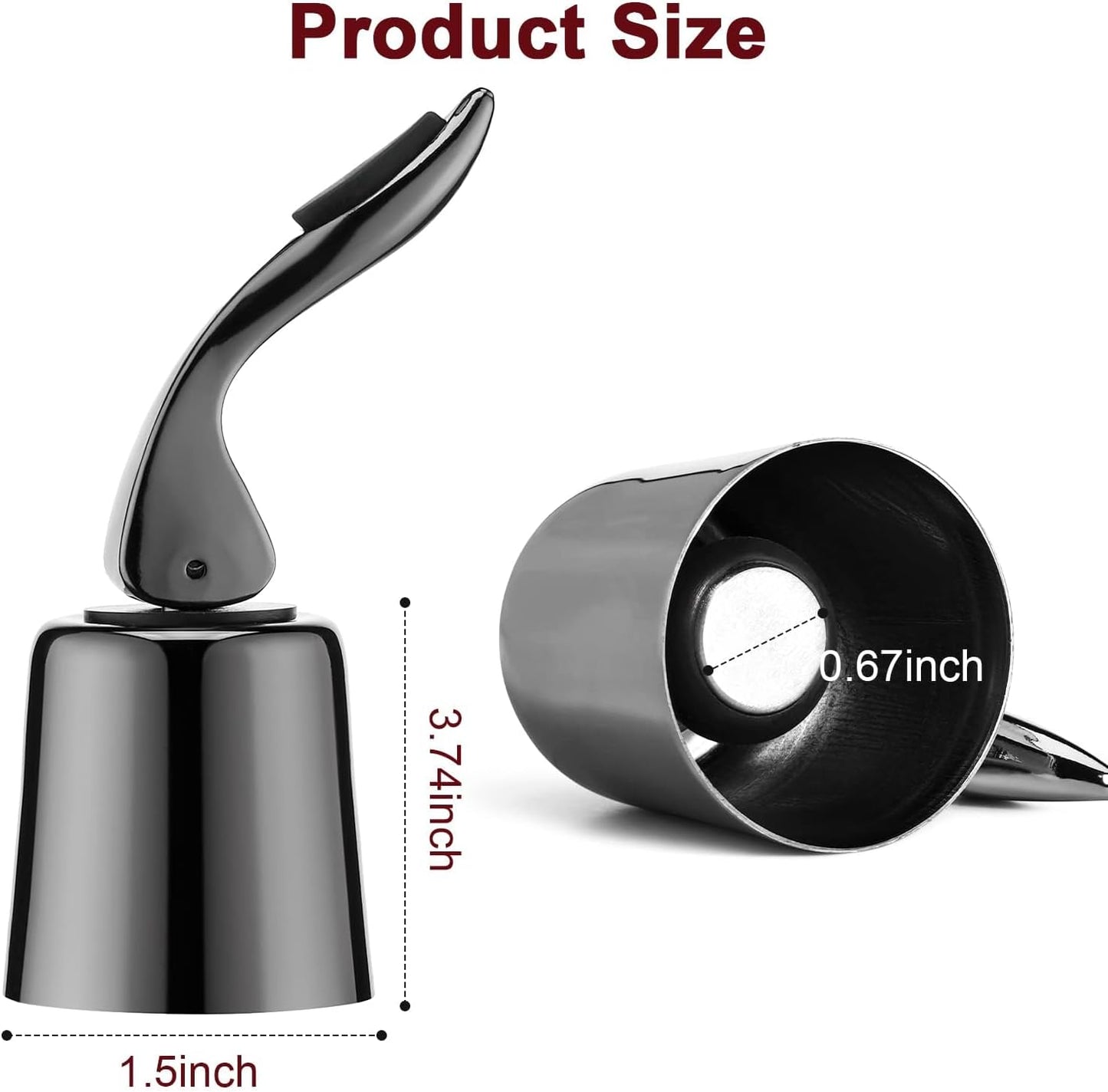 Wine Stoppers with Stainless Steel Vacuum Stopper and Silicone Reusable Corks, Leak Proof Keeps Wine Fresh, Suitable for Red & White Bottles (Black, 1 Pack)