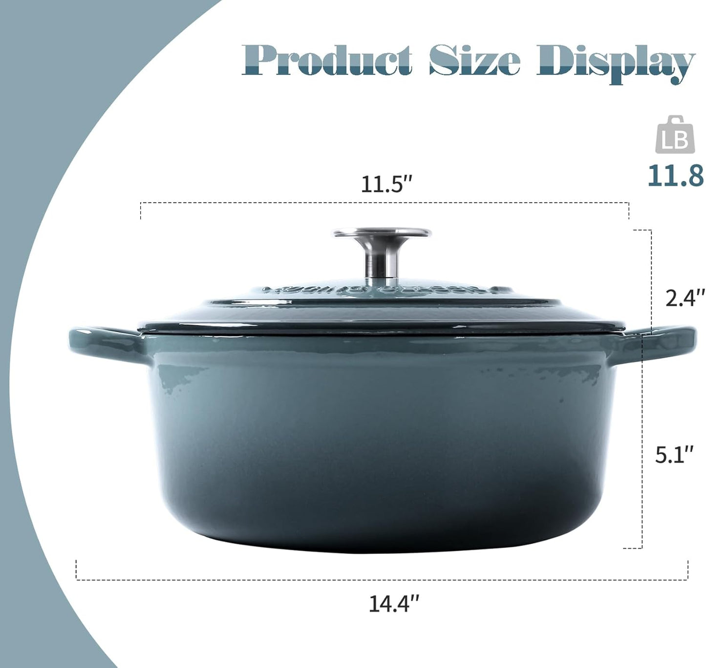 Enameled Cast Iron Covered Dutch Oven with Dual Handle, Dutch Ovens with Lid for Bread Baking, Safe to 500 degrees, 3.5 Quart, Slateblue