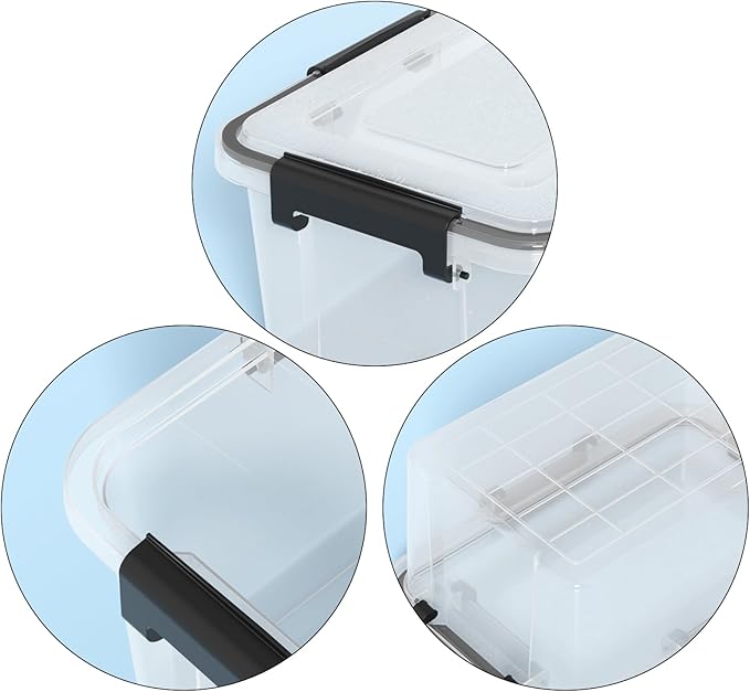 10 Liter Plastic Storage Container with Seal Circle and Latches Lid, Clear Food Storage Boxes Set of 4