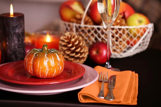 Ruvanti Cloth Napkins Set of 12, 18x18 Inches Napkins Cloth Washable, Soft, Durable, Absorbent, Cotton Blend. Table Dinner Napkins Cloth for Thanksgiving, Halloween Dinners Parties - Orange/Fall