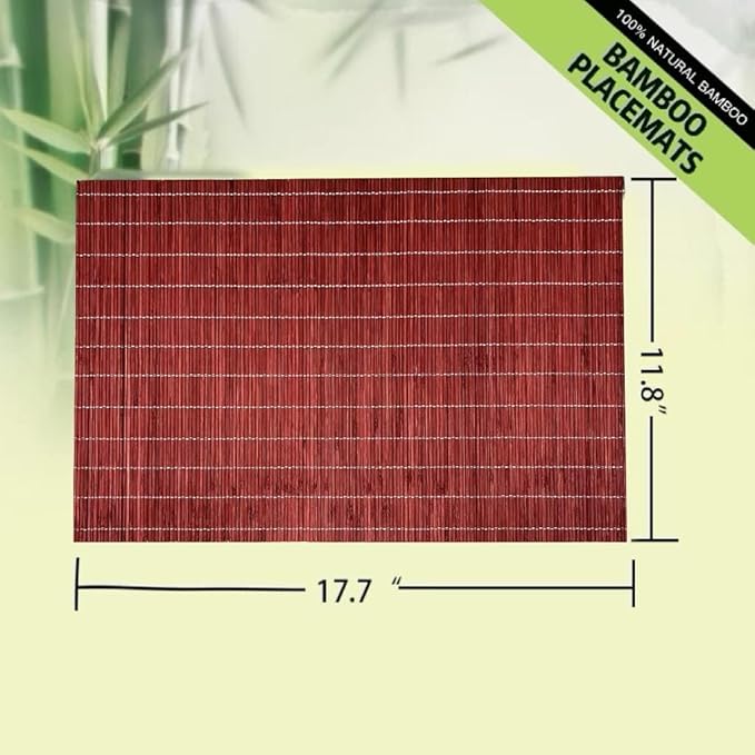 ANDSTAR Set of 24 Bamboo Placemats 17.7X11.8Inch Sushi Rolling Mat Japanese Style Bamboo Mat Natural Place Mats Washable Heat Resistant Table Mats for Dinner Dining Table Wedding Parties（Red）