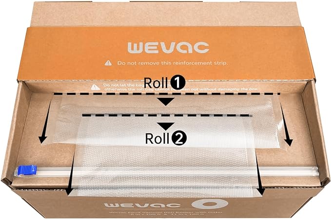 Wevac 8''x100' & 11''x100' 2 Rolls Food Vacuum Seal Roll Keeper with Cutter, Ideal Vacuum Sealer Bags for Food Saver, BPA Free, Commercial Grade, Great for Storage, Meal prep and Sous Vide