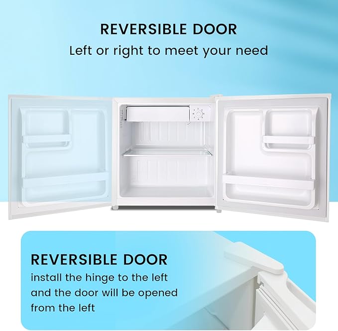 1.4 Cu.ft Mini Fridge with Freezer, Compact Refrigerator, Single Reversible Door, Ultra Quiet, Energy Efficient for Office, Dorm, Bedroom, Apartment, White
