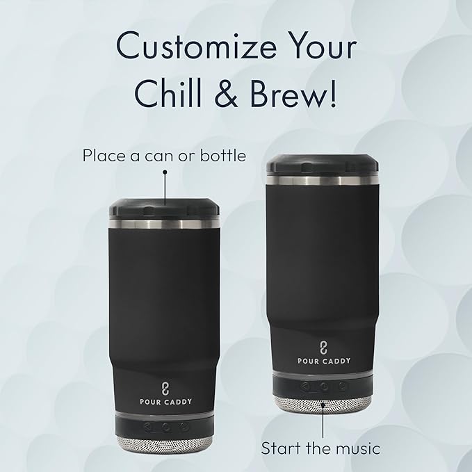 Chill & Brew, Insulated Can & Bottle Holder, Bluetooth Cup with Speaker, Fits 12 oz Cans, Skinny Cans, Most Bottles & Cold Drinks, Black