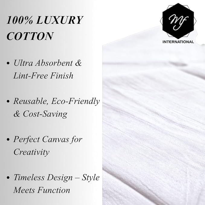 MF Premium White Flour Sack Towels 12-Pack, 28x28 Inch – 100% Cotton Kitchen Tea Towels for Baking, Cleaning, Cooking & Drying – Ultra Soft, Lint-Free, Absorbent & Reusable Dish Cloths