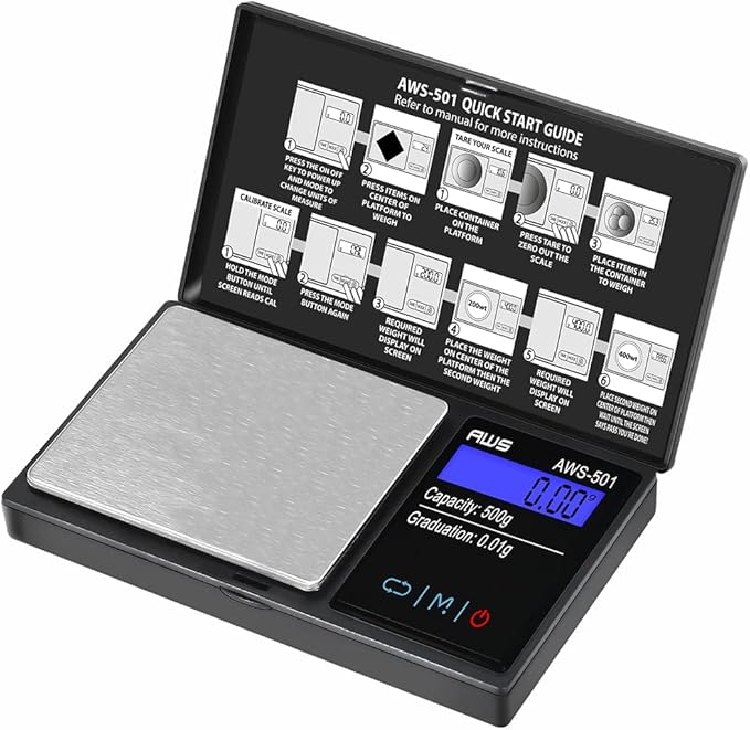 Series Digital Pocket Weight Scale 600g x 0.1g |Digital Gram Scale Small Scale Mini Food Scale Jewelry Scale Ounces/Grains Scale, Easy to Carry - AMERICAN WEIGH SCALES (Black, 500g x 0.01g)