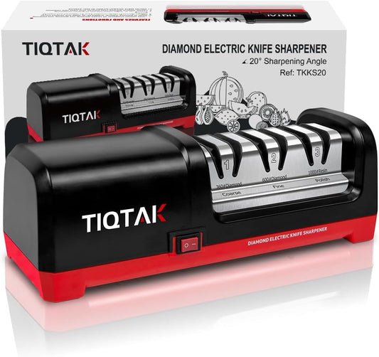 Electric Knife Sharpener,Professional kitchen knife sharpener,Diamond abrasive and precision Angle guide 3 stage slot home sharpener,Sharpening and Polishing, Red