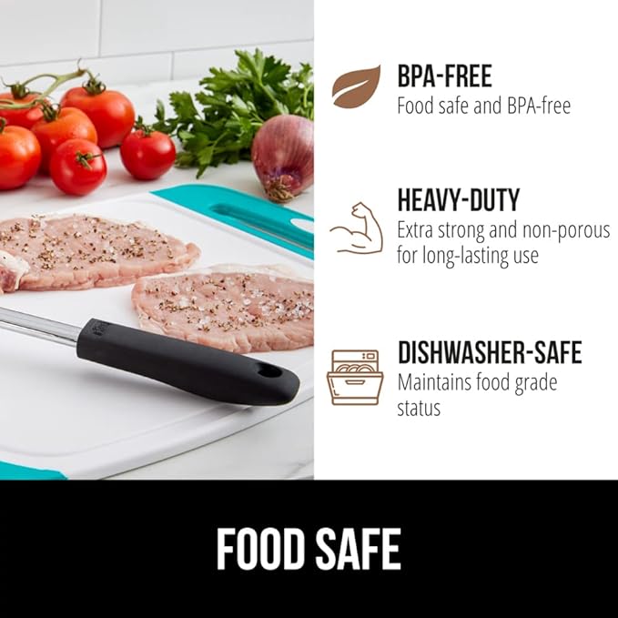 GORILLA GRIP BPA-Free Reversible Kitchen Cutting Board Set of 3, US Designed, Nonporous, Juice Grooves Catch Liquid, Slip Resistant Border, Dishwasher Safe Durable Large Food Chopping Boards Turquoise