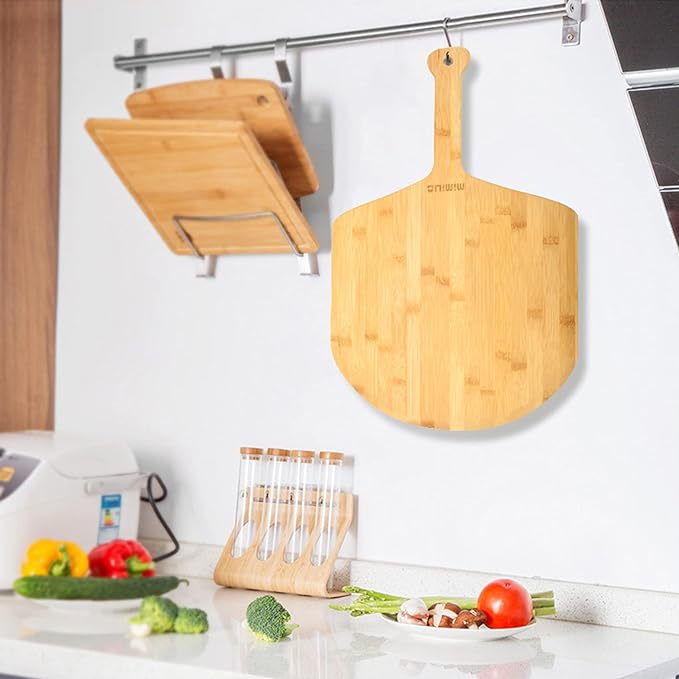 Natural Bamboo Pizza Peel - 15 Inch Wooden Pizza Spatula for Baking Homemade Pizza Bread and Cutting Fruit Vegs