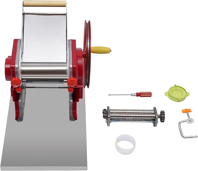 Commercial Manual Dough Roller Sheeter, Noodle Pasta Dumpling Maker Machine W/0.12in Cutterhead,Noodle Thickness 0.5-5mm For Commercial Home Use.