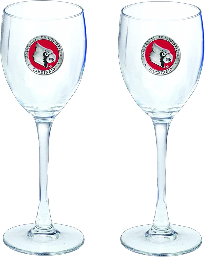 Heritage Pewter Louisville Cardinals Glass Goblets – Set of 2 | 12 OZ Goblet Wine Glasses | Expertly Crafted Pewter Glass