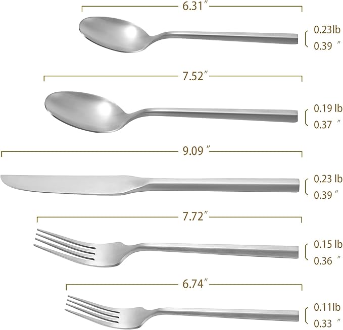 DEACORY Silverware Set 10 Pieces Hexagon Matte Finished Flatware Set Cutlery Set Stainless Steel for 2