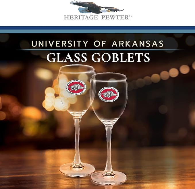 Heritage Pewter Arkansas Glass Goblets – Set of 2 | 12 OZ Goblet Wine Glasses | Expertly Crafted Pewter Glass