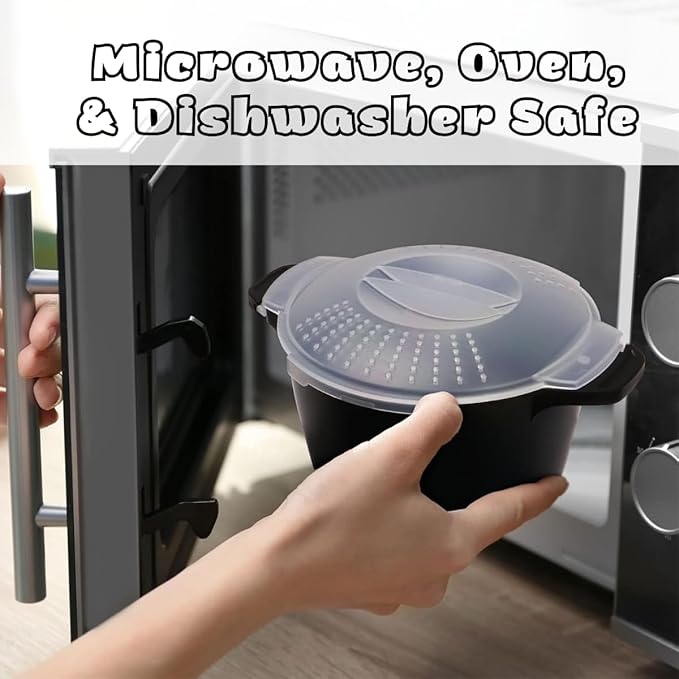 Professional Large Micro Cooker for Microwave 2 Quart | Food Steamer Pot for Vegetable, Melting Butter | BPA Free, Dishwasher Safe Cookware