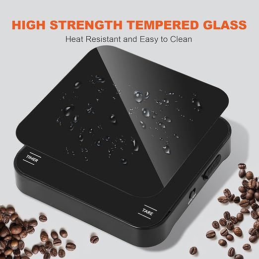 Mini Coffee Scale with Timer, 2kg/0.1g High Precision Scale for Espresso & Pour-Over, Portable Digital Kitchen Scale, 4 Modes & 3 Units, USB Charging, Tempered Glass Platform, Black