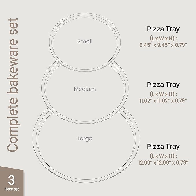Bakken Swiss Pizza Tray Set 3-Piece – Gray Ceramic Coating, Non-Stick, Round Steel Pizza Pans - Dishwasher Safe, Premium Bakeware for Home Cooking Heatly coating
