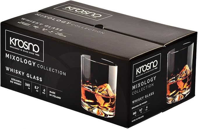 Krosno Whisky Glasses | Set of 6 | 11.8 oz | Mixology Collection | Drinking Glasses Cocktail Glasses | Home, Restaurants and Kitchen Set | Dishwasher Safe Glass Cup