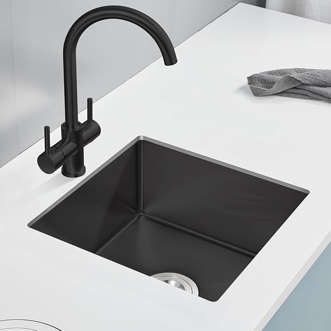18 Inch Undermount Kitchen Sink, POPLFY 18×18 Inch Undermount 304 Stainless Steel Single Bowl Bar or Prep Sink, 18 Gauge 9 Inch Deep Small Sink, Black（18×18×9）