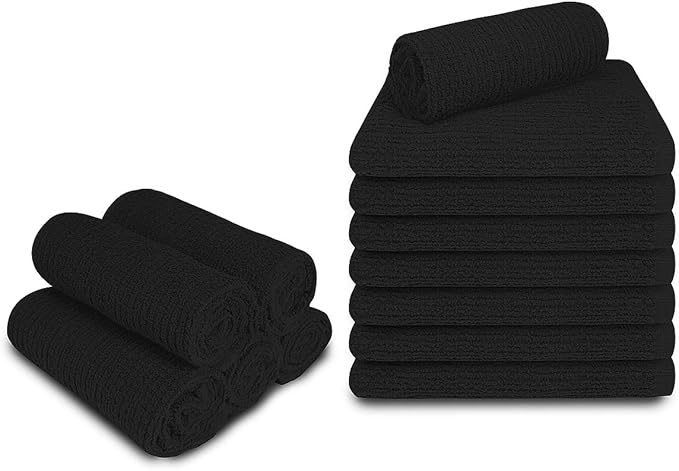 Softolle Bar Mop Towels, Pack of 12-16x19 Inches - 100% Cotton Super Absorbent Towels, Multi-Purpose for Home and Bar Cleaning (Black)