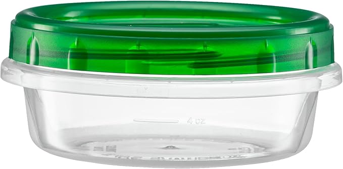 (8 Ounce 20 Pack) Twist cap Containers Clear Bottom With Green Top Screw on Lids Twist Top Food Storage Freezer Containers