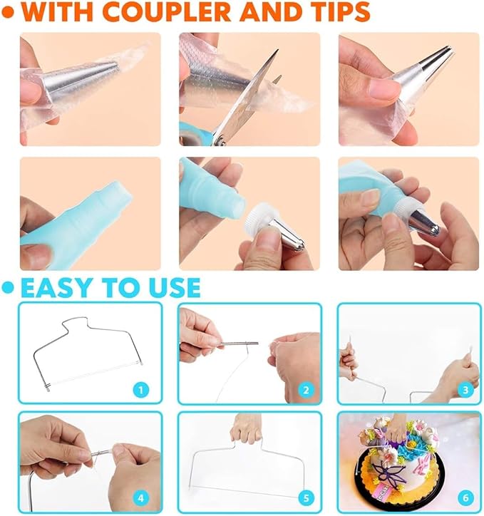 207 Pcs Cake Decorating supplies Kit for Beginners Cake Turntable-100+ Piping Bags-Russian Piping Tips-Icing Spatula Cake Decorating Tools