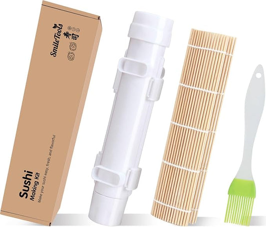 Sushi Making Kit, Sushi Roller, Sushi Bazooka, Sushi Maker, Bamboo Sushi Rolling Mat For Beginners (White)