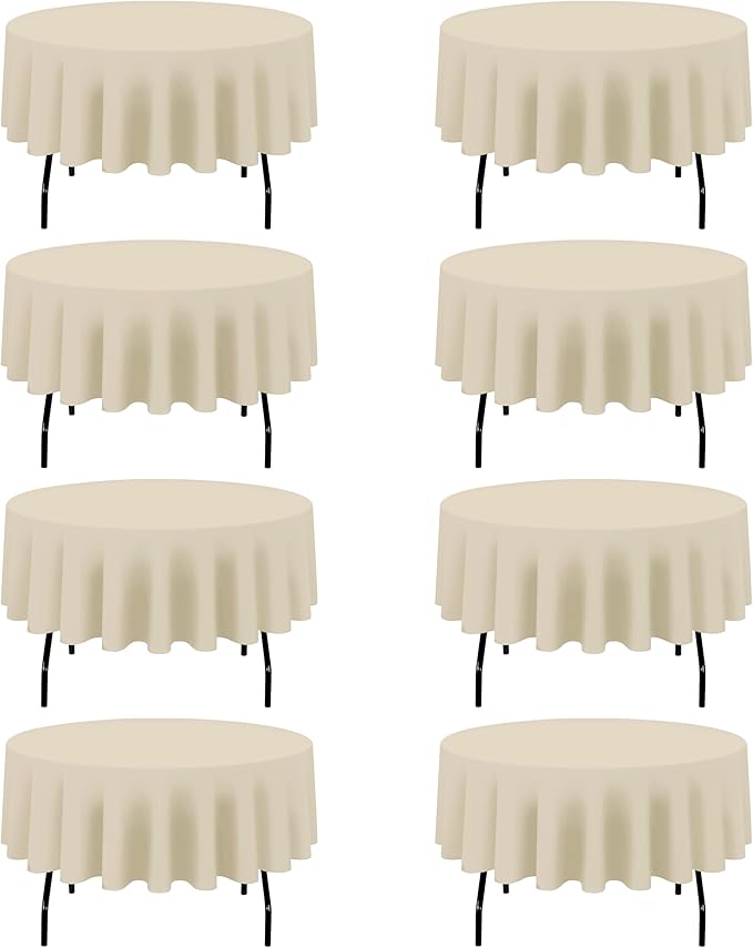 BRILLMAX 8 Pack Beige Round Tablecloths 90 Inch - Circle Bulk Linen Polyester Fabric Washable Table Cloth Cover for Wedding Reception Banquet Birthday Party Buffet Restaurant