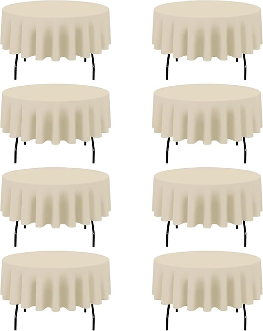 BRILLMAX 8 Pack Beige Round Tablecloths 90 Inch - Circle Bulk Linen Polyester Fabric Washable Table Cloth Cover for Wedding Reception Banquet Birthday Party Buffet Restaurant
