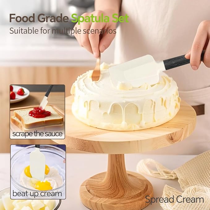 Silicone Spatula Set, Food Grade Rubber Spatula-4 Piece Nonstick Rubber Spatulas, Spoonula, Jar Scraper for Cooking, Baking, Mixing, Frosting - Heat Resistant Up to 600°F (Spatulas-Black)